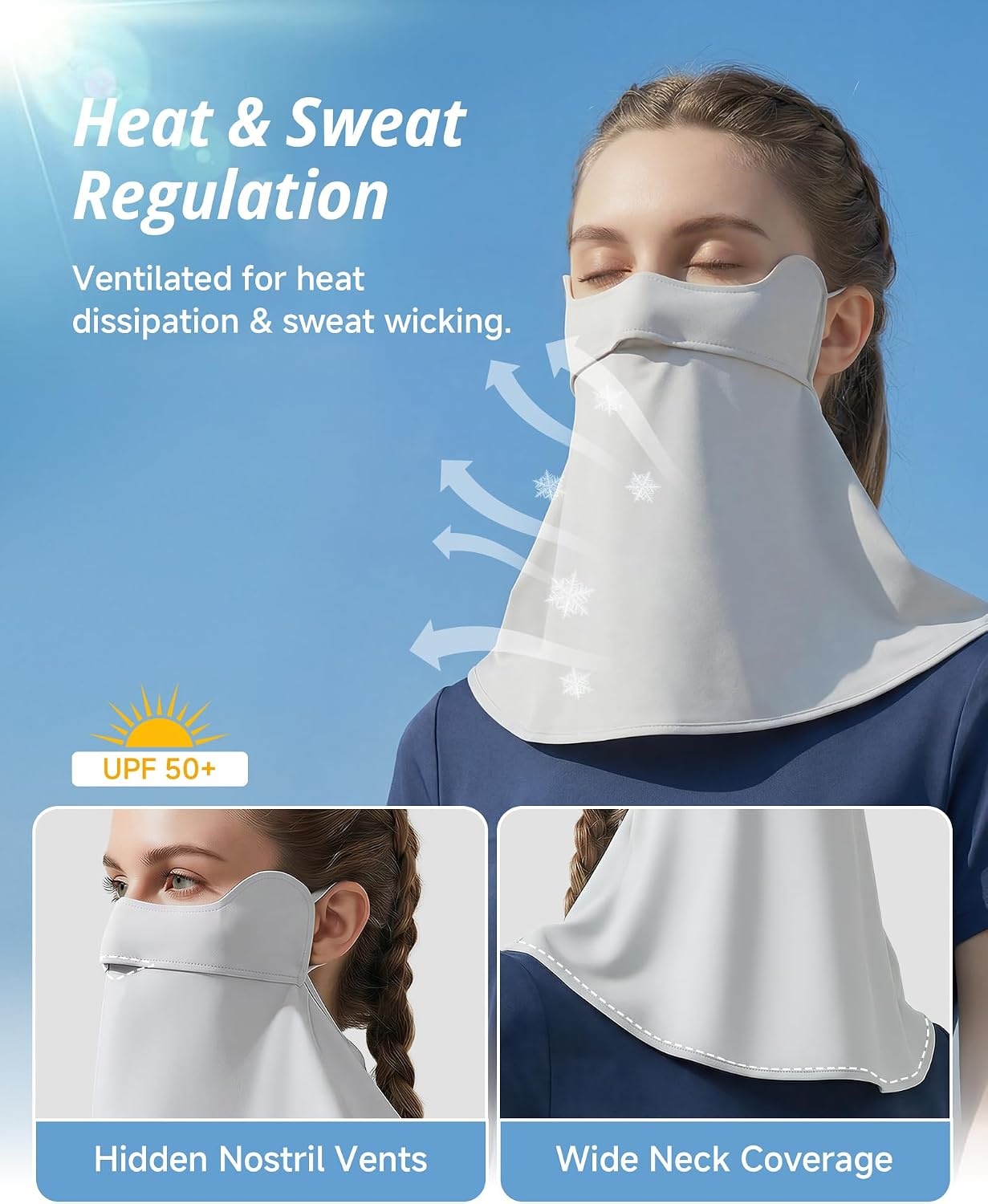 Stelle UV Protection Face Cover Breathable Cooling Neck Coverage Gaiter Scarf Summer Outdoor Activities(Light Grey)