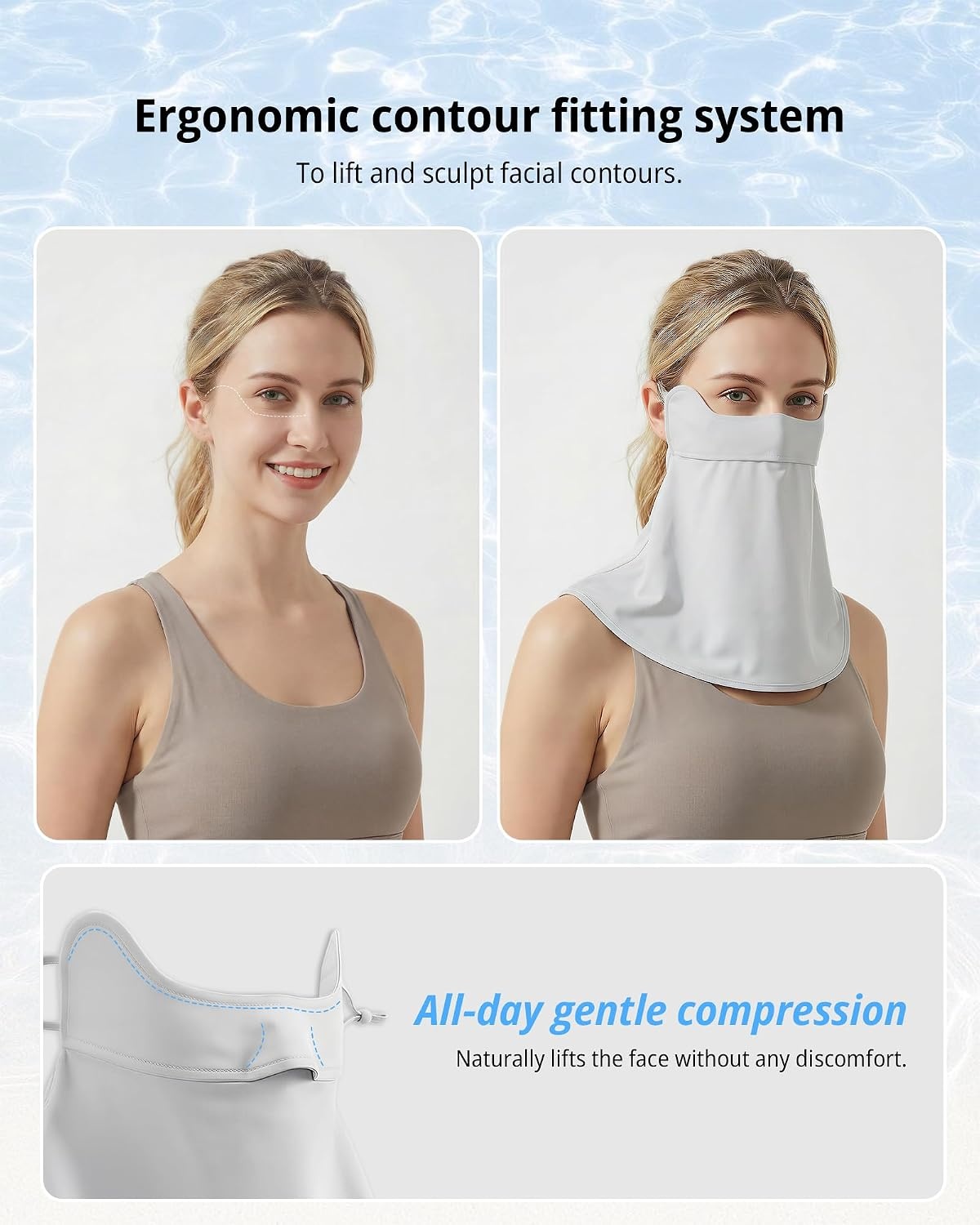 Stelle UV Protection Face Cover Breathable Cooling Neck Coverage Gaiter Scarf Summer Outdoor Activities(Light Grey)