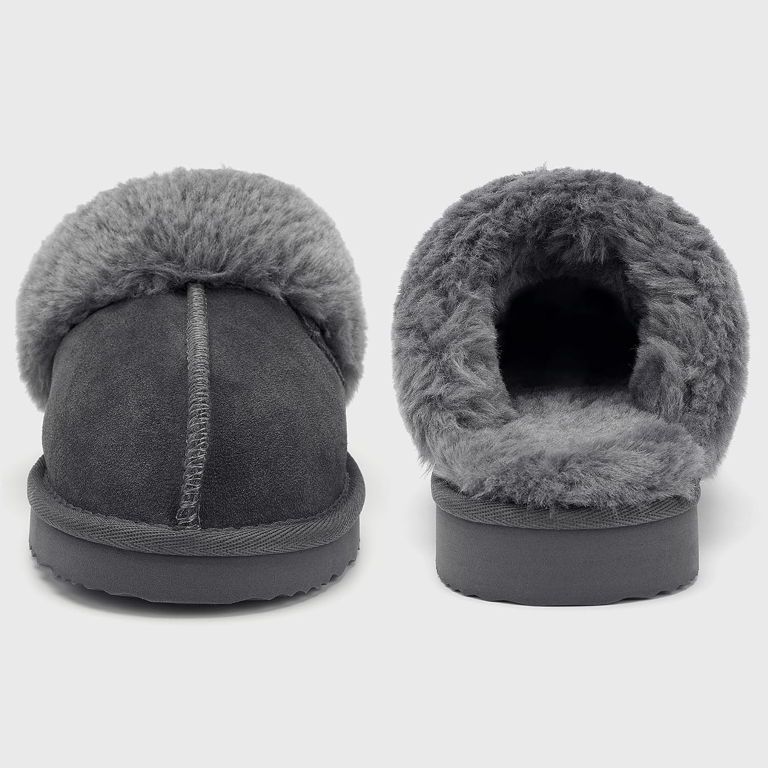 Stelle Genuine Suede Slippers for Women Water-Resistant Indoor Outdoor Comfortable Memory Foam Lightweight Flexible Sole(Grey)