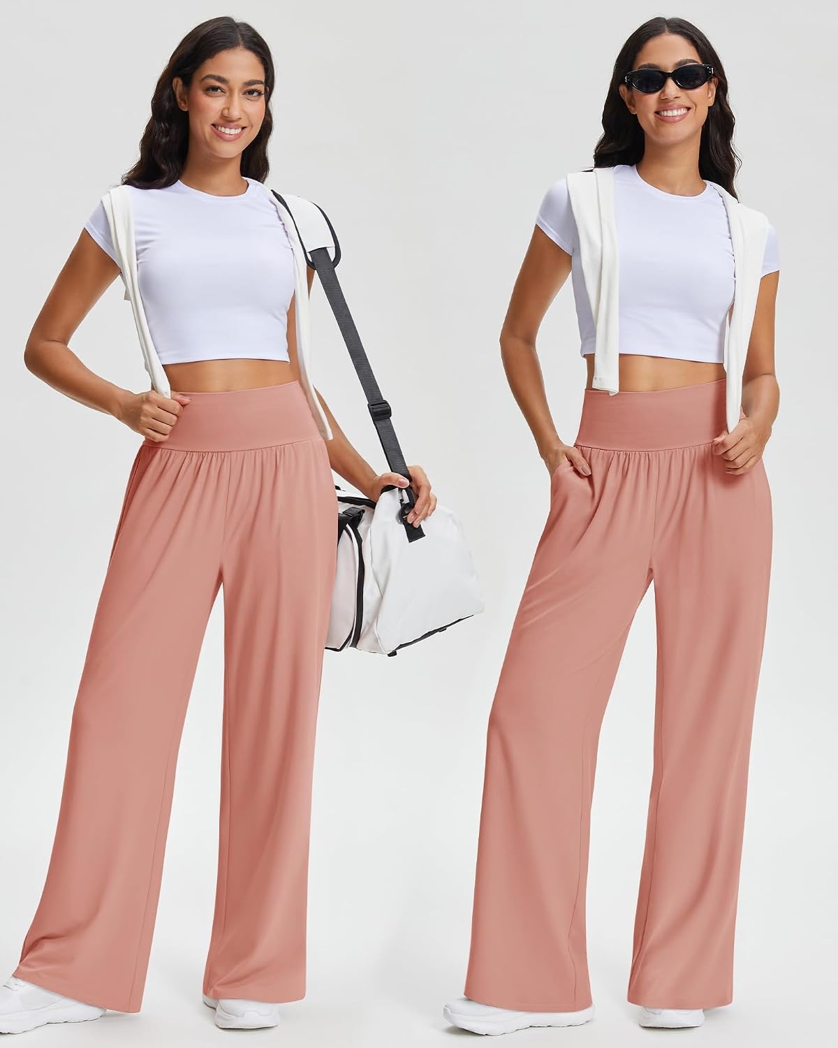 Stelle Wide Leg Yoga Pants for Women High Waisted Super Comfy Buttery Soft Lounge Pants with Pockets 26/28/30 Inseam(Dusty Pink)