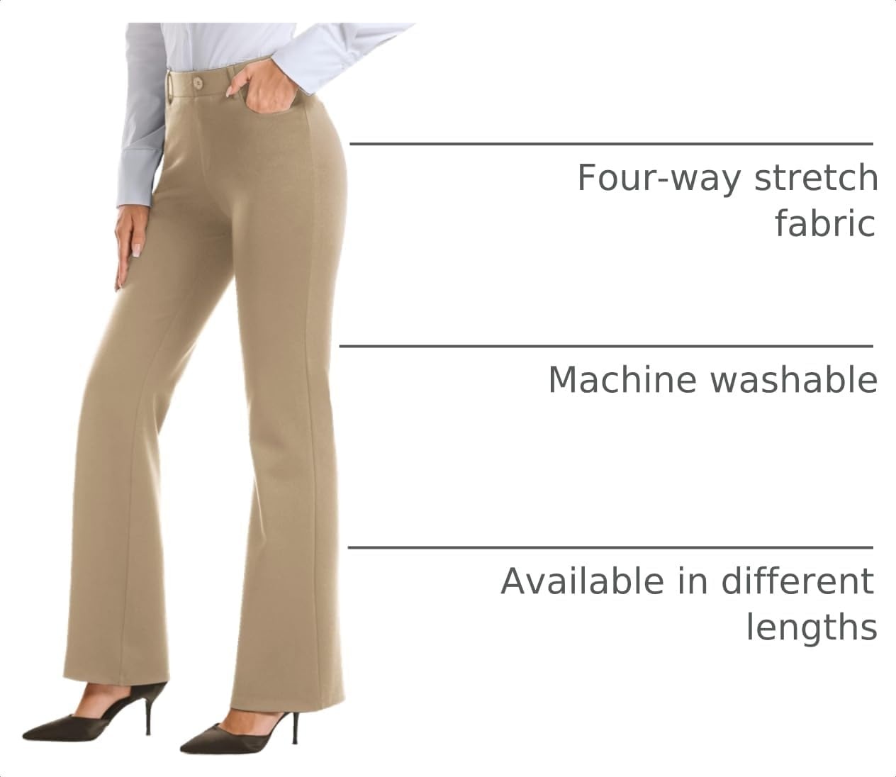 Stelle Womens Bootcut Stretch Dress Work Pants Slacks with Pockets Pull On | Business Casual Office Slacks, 4-Way Stretch Non-See-Through Fabric, Front Pockets, 28″/30″/32″ Inseam Options(Khaki)