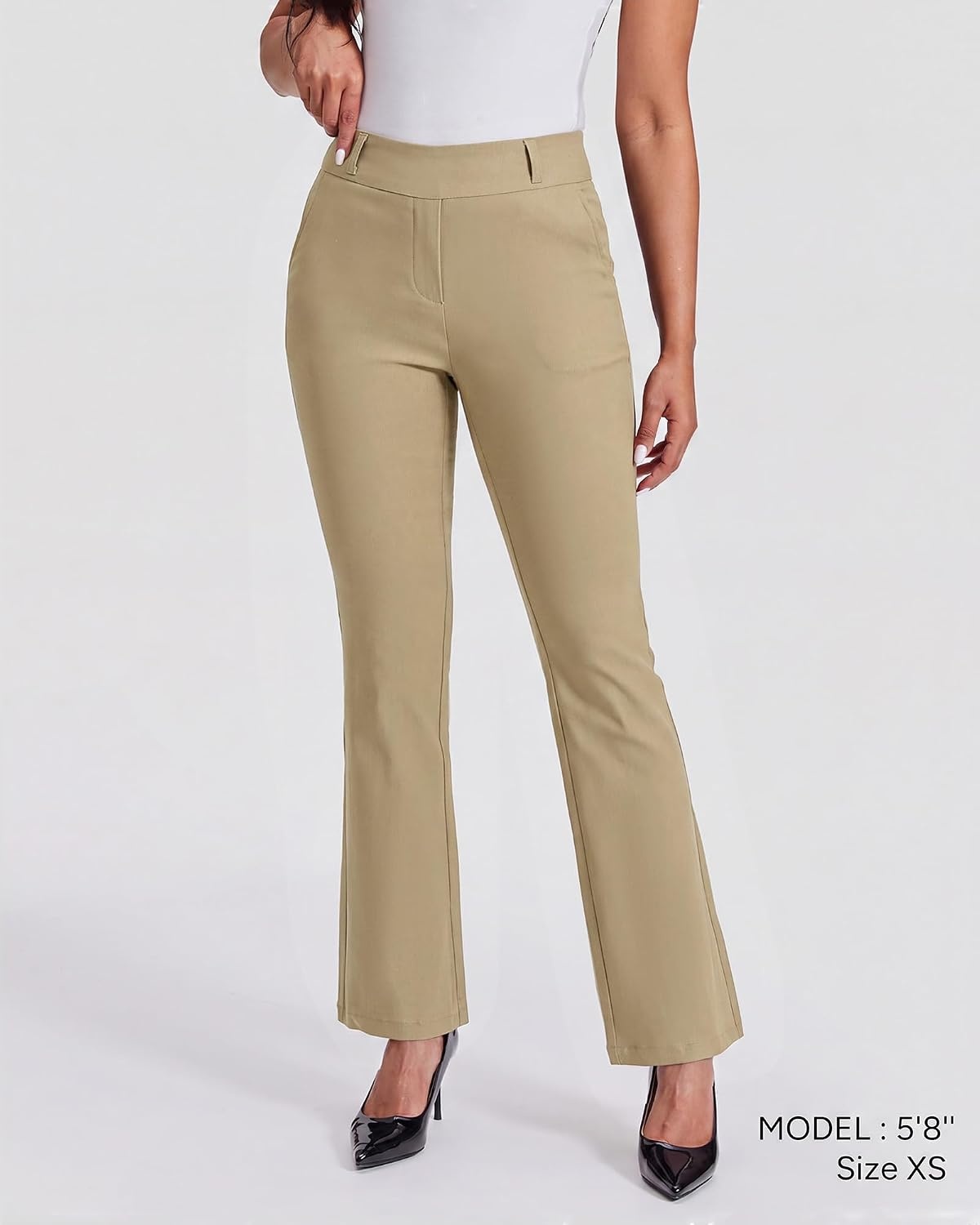 Stelle Women’s Bootcut Dress Pants Stretchy Pull On Work Business Slacks(Dune)