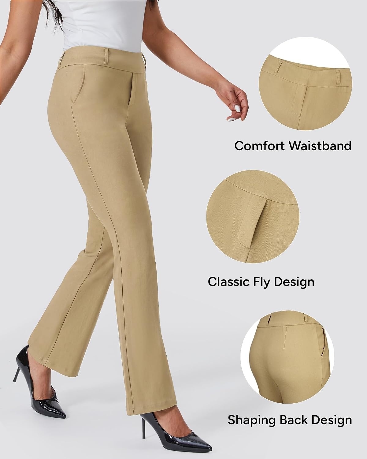 Stelle Women’s Bootcut Dress Pants Stretchy Pull On Work Business Slacks(Dune)