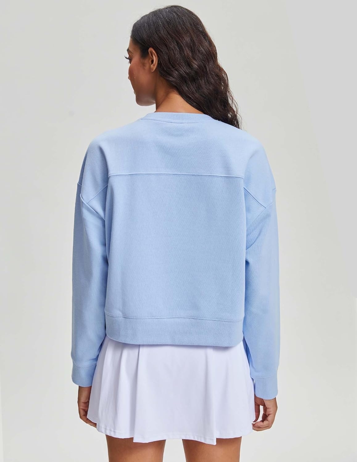Stelle Cropped Sweatshirts for Women Cotton Long Sleeve Crop Tops Crewneck Pullover Oversized Sweater(Baby Blue)