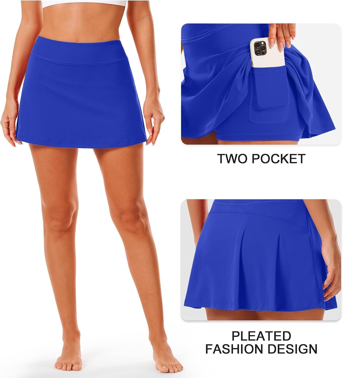 Stelle Women Tennis Skirt High Waisted Athletic Golf Skorts with Pockets | Tummy Control, Built-In Shorts, Deep Pockets, Pleated, Breathable, Lightweight, Tennis, Golf, Pickleball, Running, Workout(Atlantic Blue)