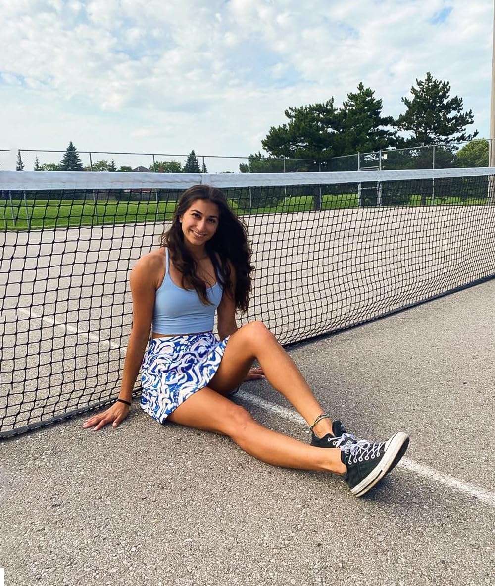 Stelle Women Tennis Skirt High Waisted Athletic Golf Skorts with Pockets | Tummy Control, Built-In Shorts, Deep Pockets, Pleated, Breathable, Lightweight, Tennis, Golf, Pickleball, Running, Workout(Ocean Breeze)
