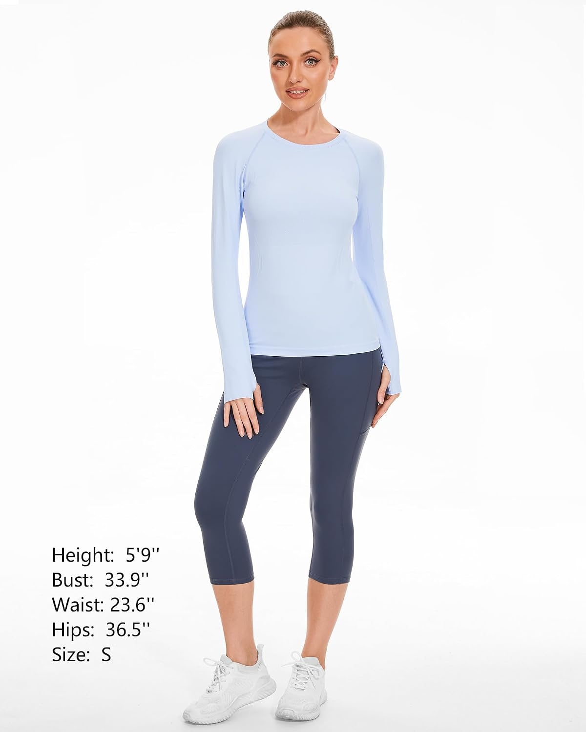 Stelle Womens Seamless Long Sleeve Workout Tops Compression Athletic Shirts | Seamless construction, Moisture-wicking fabric, Four-way stretch, Breathable, Soft, Thumbholes, Fitness, Active performance(Blue)