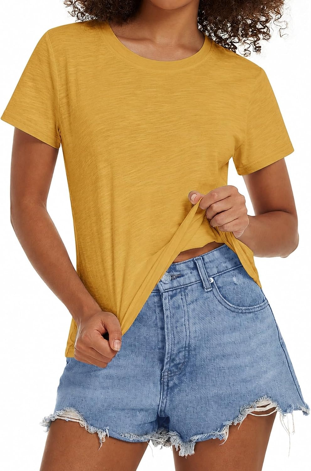 Stelle Women T Shirts Crew Neck Short Sleeve Shirts Soft Summer Classic Fit Tees(Mustard)