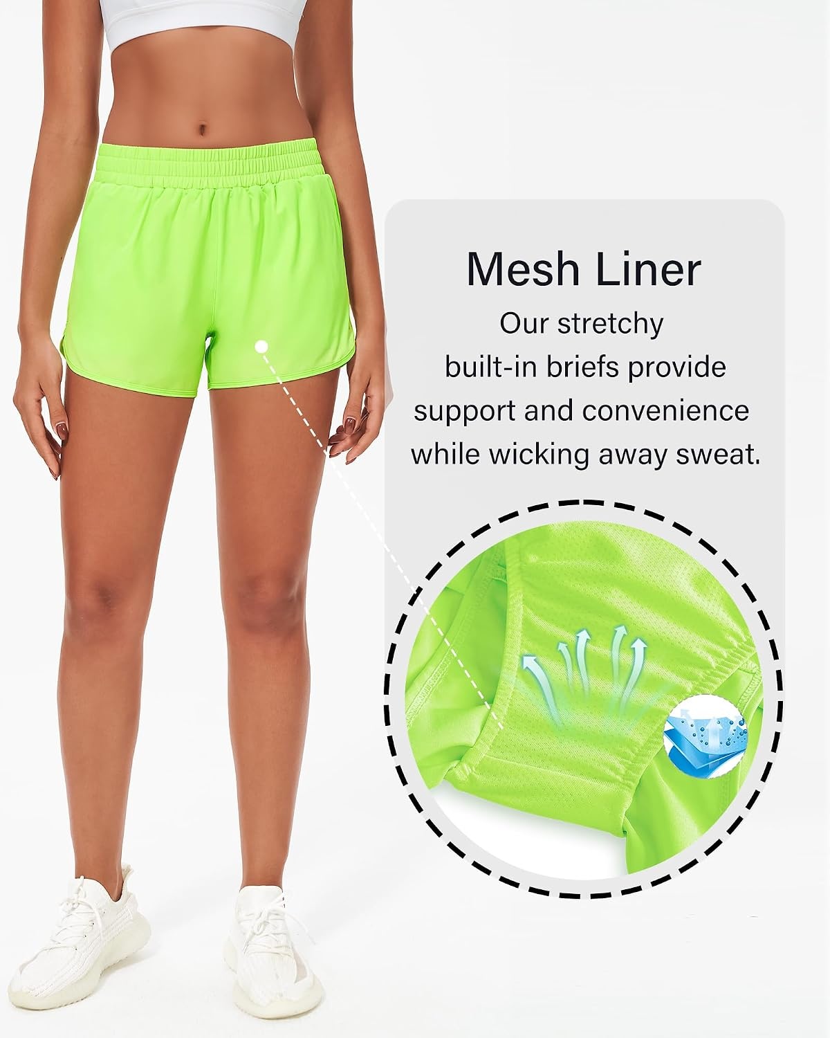 Stelle Womens 3″ Running Shorts Mesh Liner High Waisted Workout Shorts Quick Dry Dolphin Athletic Shorts with Pockets(Neon Yellow)