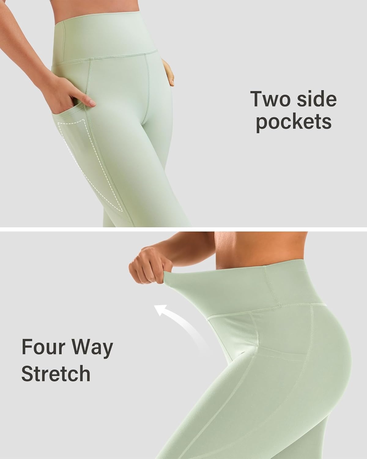 Stelle High Waisted Yoga Leggings with Pockets, Buttery Soft Workout Yoga Pants for Women Tummy Control Running Gym(Brushed Buttery Soft-mint Green)