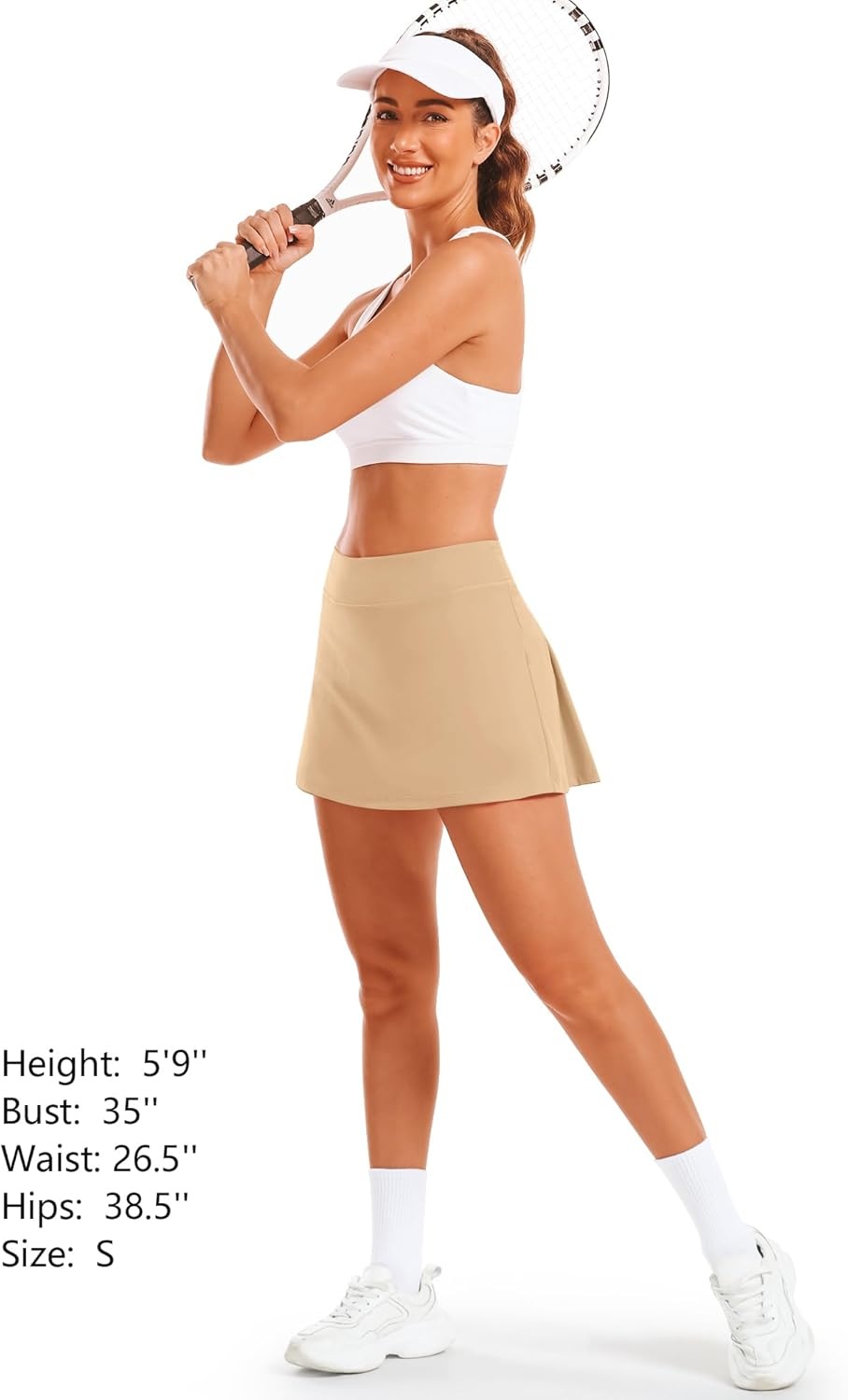 Stelle Women Tennis Skirt Golf Skorts Athletic High Waisted with Pockets Inner Shorts Sport Workout Pleated Pickleball(Khaki)
