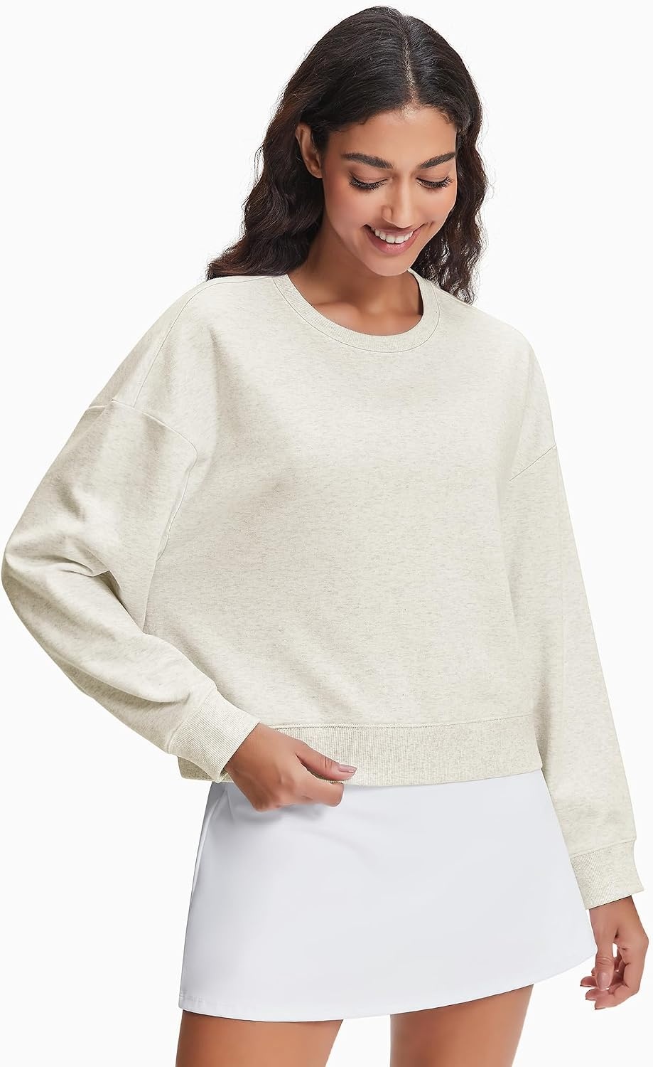 Stelle Women’s Cropped Crewneck Sweatshirt Relaxed Fit Casual Everyday | Soft lining, Ribbed cuffs, Lightweight warmth, Layering essential, Lounge, Travel, Streetwear(Stone Heather)