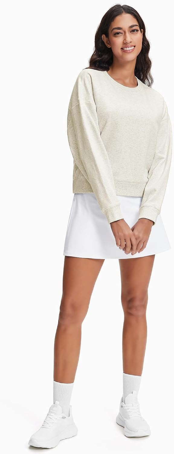 Stelle Women’s Cropped Crewneck Sweatshirt Relaxed Fit Casual Everyday | Soft lining, Ribbed cuffs, Lightweight warmth, Layering essential, Lounge, Travel, Streetwear(Stone Heather)