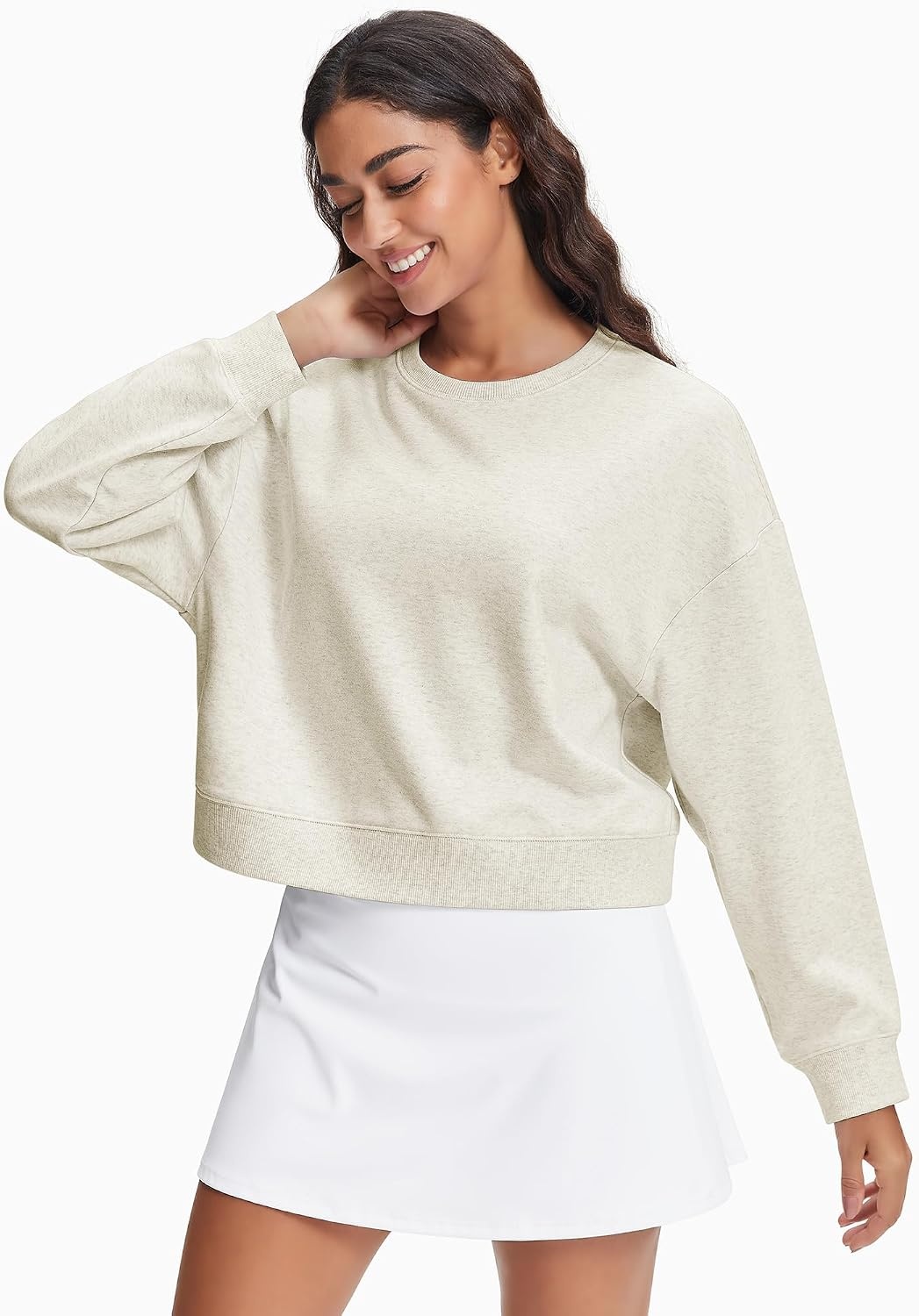 Stelle Women’s Cropped Crewneck Sweatshirt Relaxed Fit Casual Everyday | Soft lining, Ribbed cuffs, Lightweight warmth, Layering essential, Lounge, Travel, Streetwear(Stone Heather)