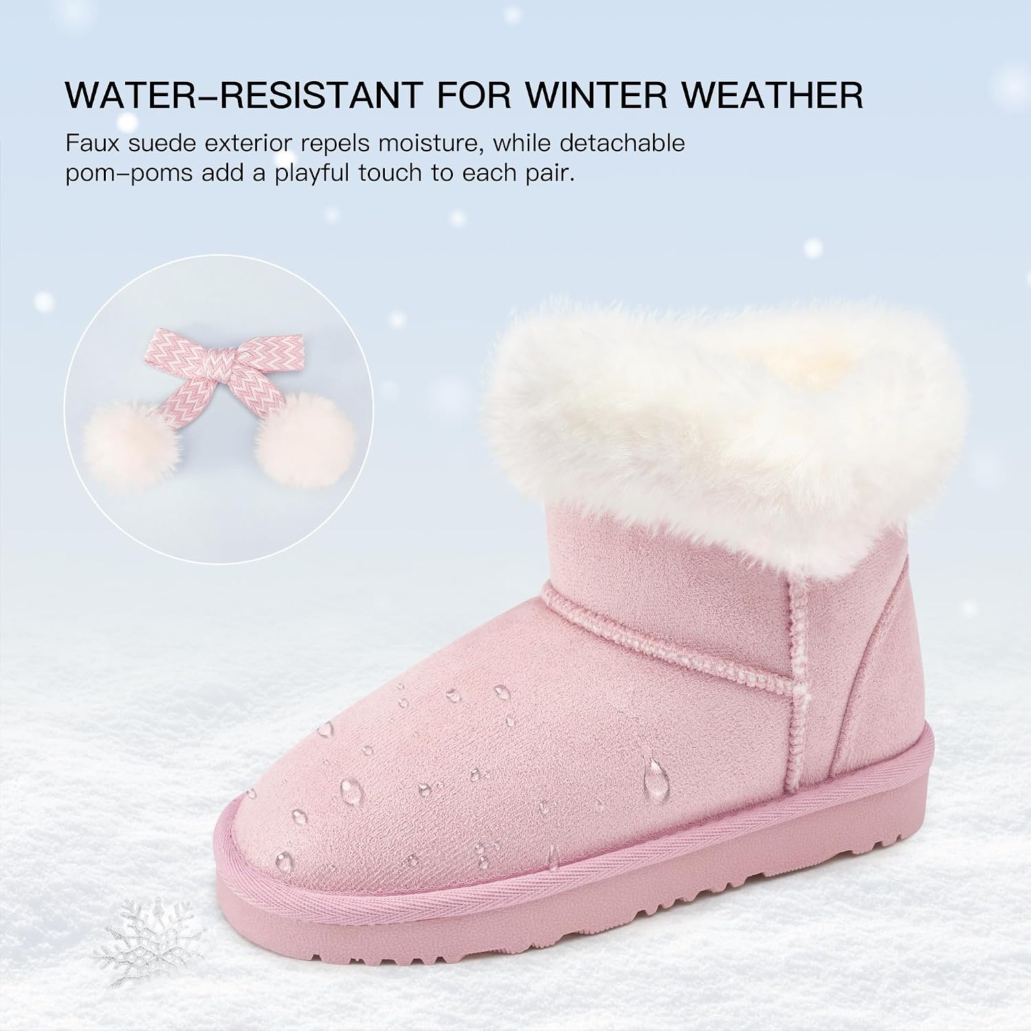 Stelle Girls Winter Boots Fuzzy Snow Boots for Kids | Faux Fur Lined, Cozy & Lightweight, Faux Suede Upper, Easy Pull-On, Non-Slip TPR Outsole, Warm Winter Boots(Warm Pink)