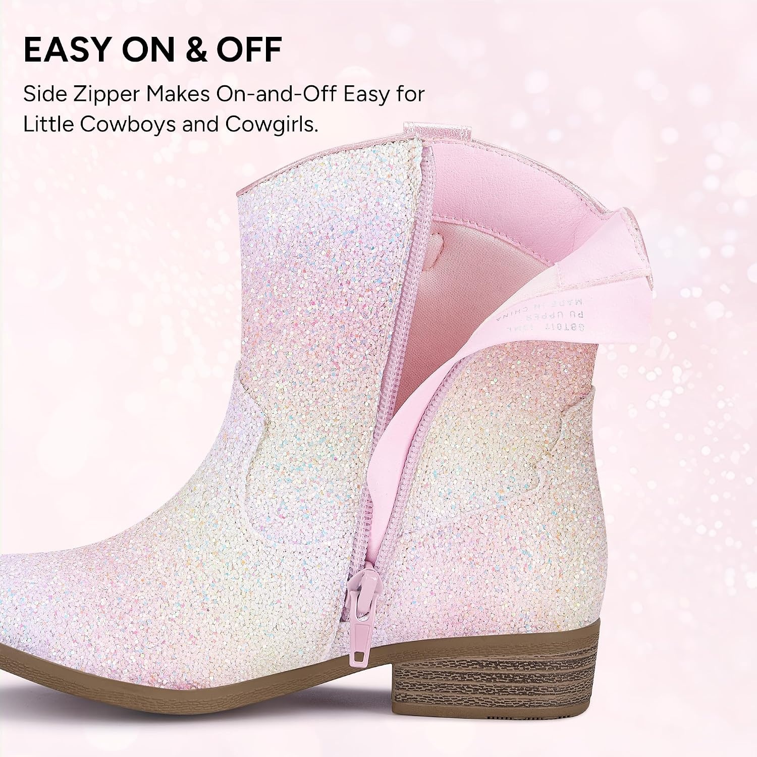 Stelle Girls Glitter Cowgirl Boots Kids Boys Cowboy Boots(Pink Ombre Glitter)