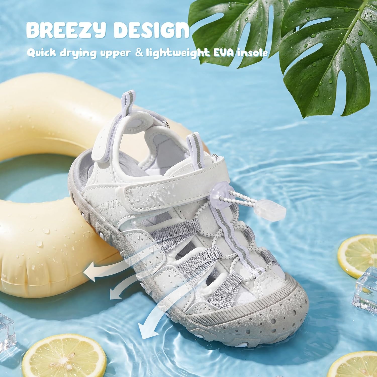 Stelle Boys Girls Closed-Toe Hiking Water Summer Sport Sandals(White)