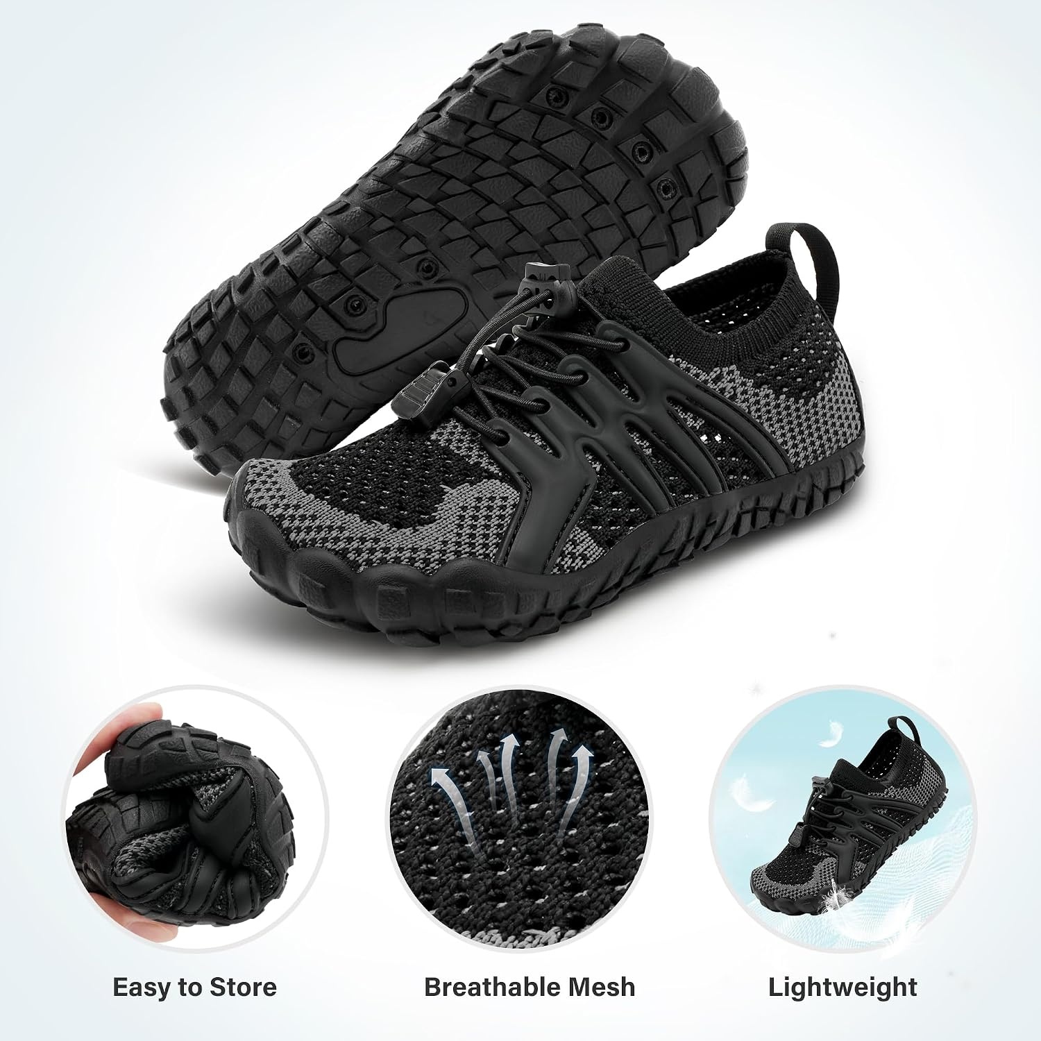 Stelle Water Shoes for Kids Adjustable Laces(Black)