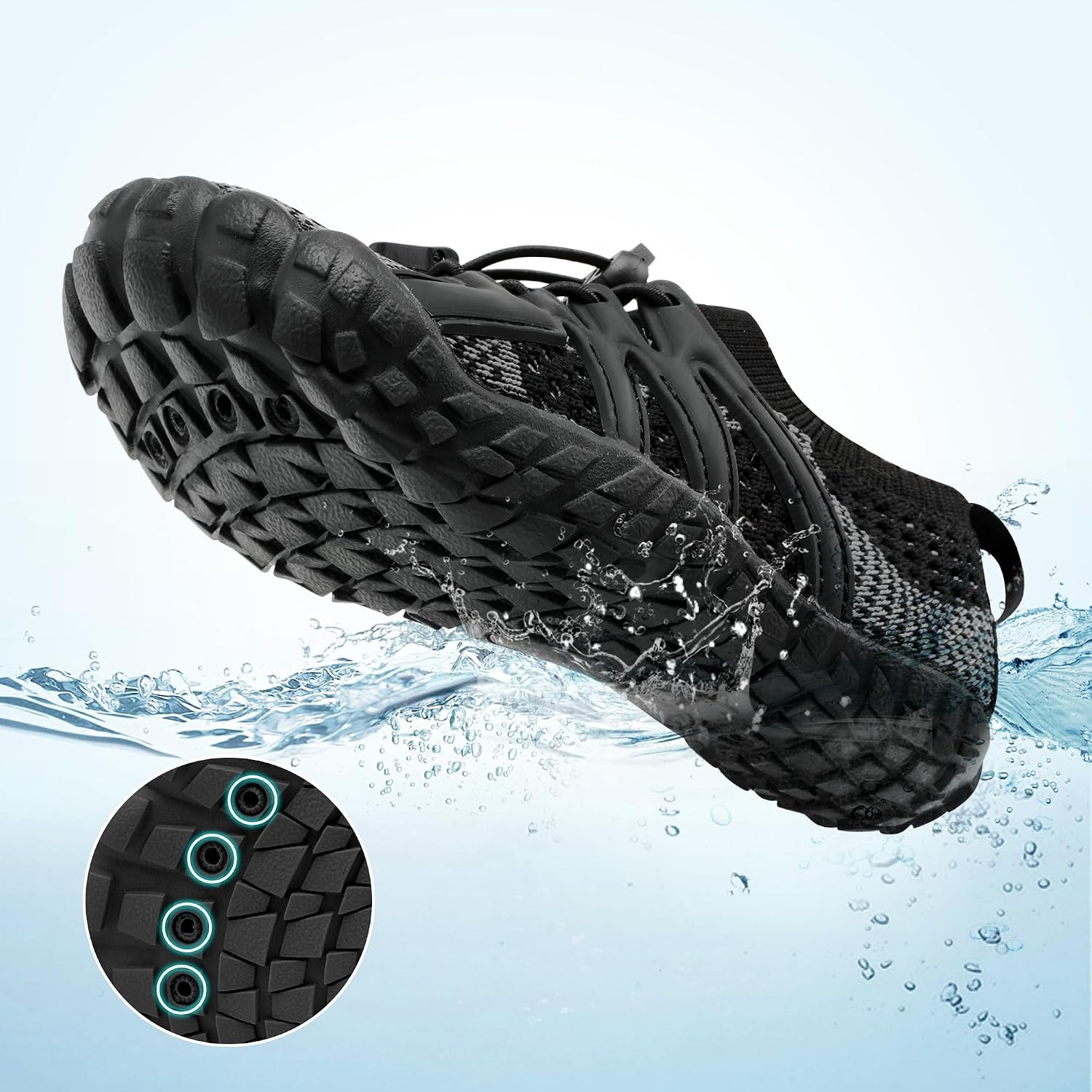 Stelle Water Shoes for Kids Adjustable Laces(Black)