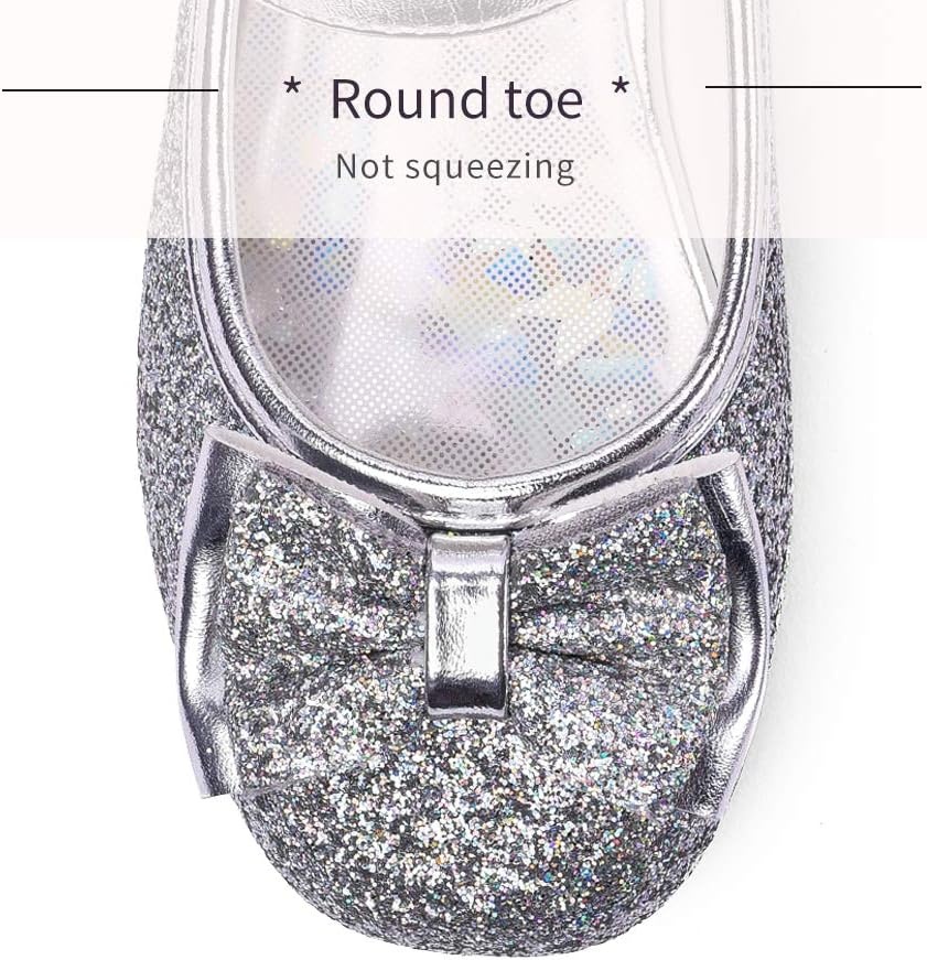 Stelle Girls Dress Shoes Glitter Princess Low Heels for Party Wedding Prom(Silver)