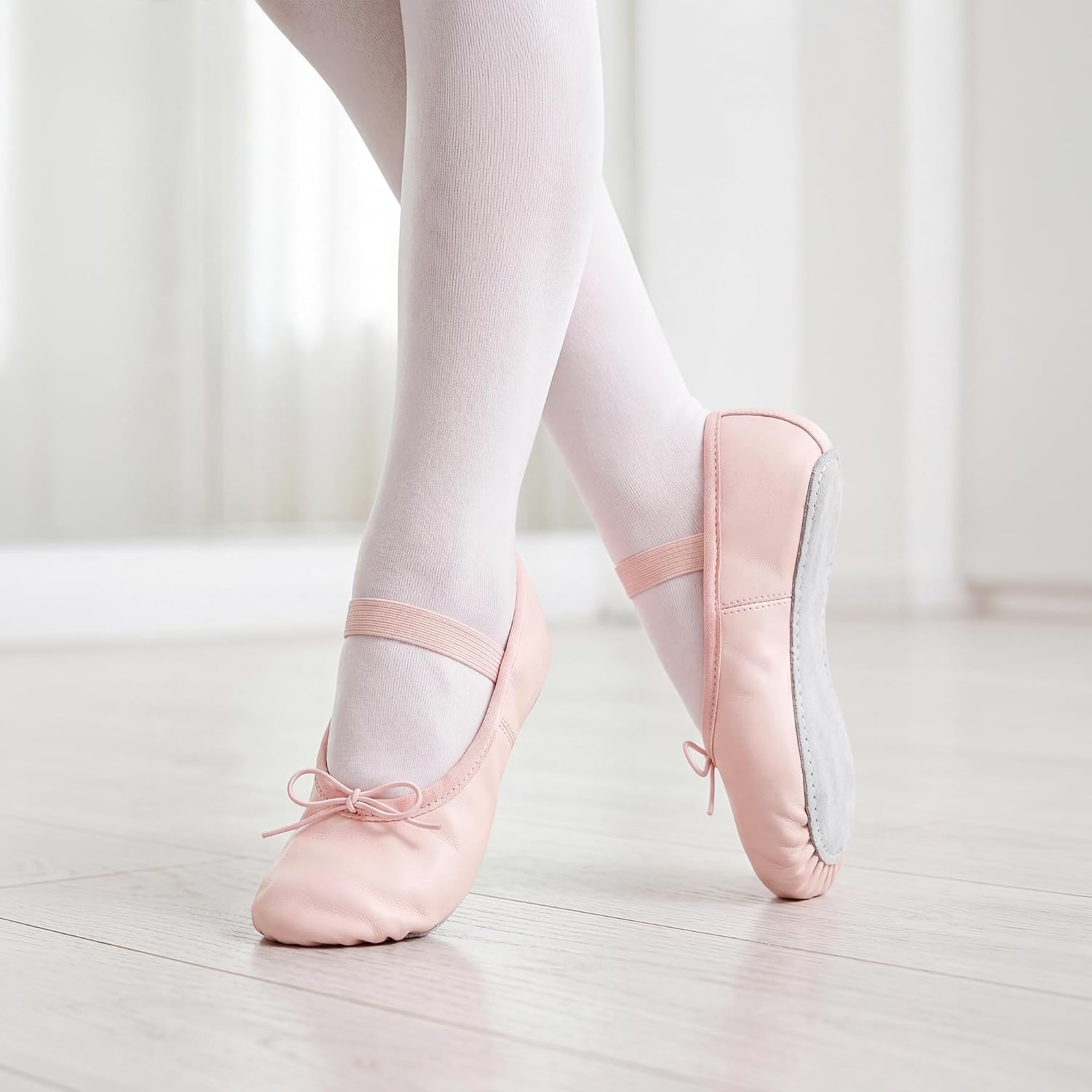 Stelle Toddler Ballet Shoes PU Leather Upper Drawstring | Ballerina Dance Slippers, Soft Lining, Full Sole Support, Elastic Straps, Flexible Movement, Ballet Training, Recitals(Ballet Pink)