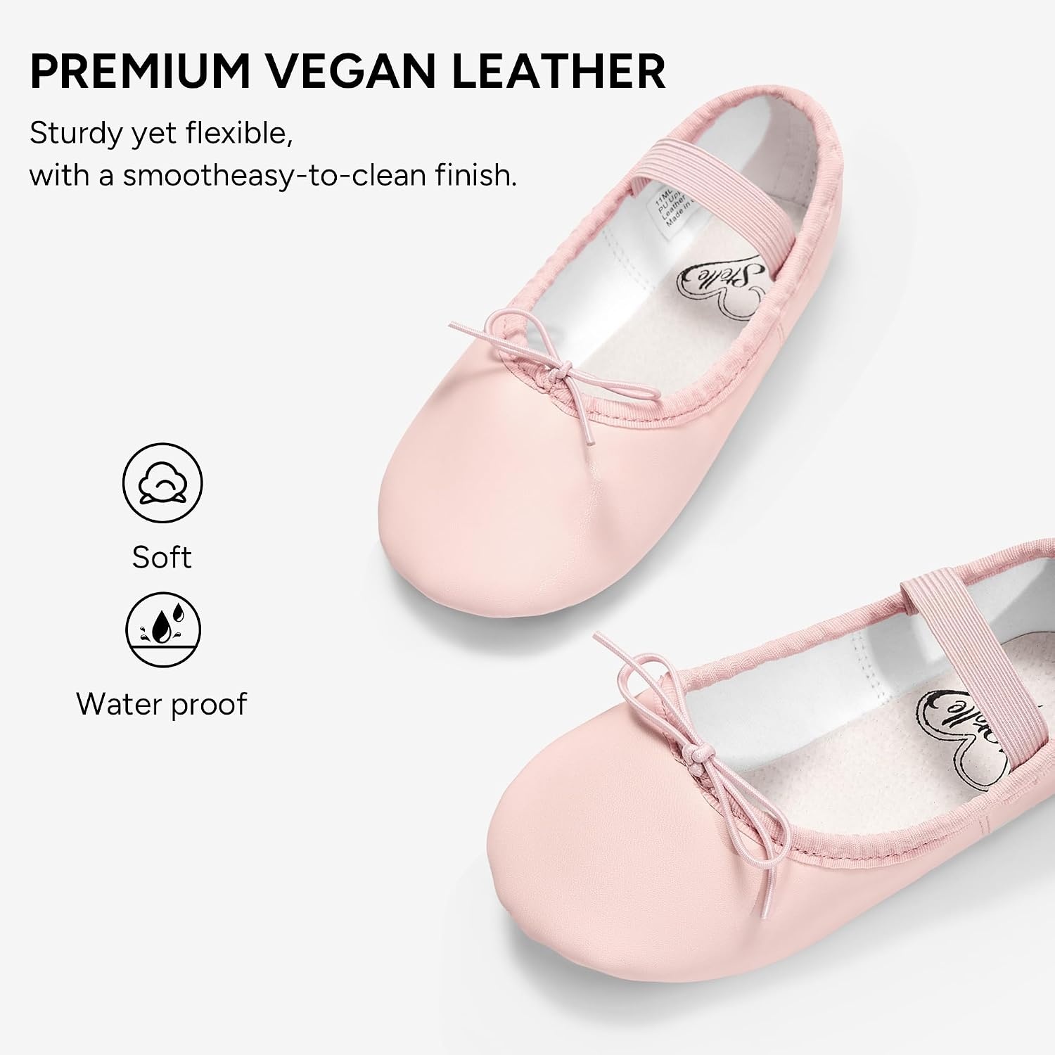 Stelle Toddler Ballet Shoes PU Leather Upper Drawstring | Ballerina Dance Slippers, Soft Lining, Full Sole Support, Elastic Straps, Flexible Movement, Ballet Training, Recitals(Ballet Pink)