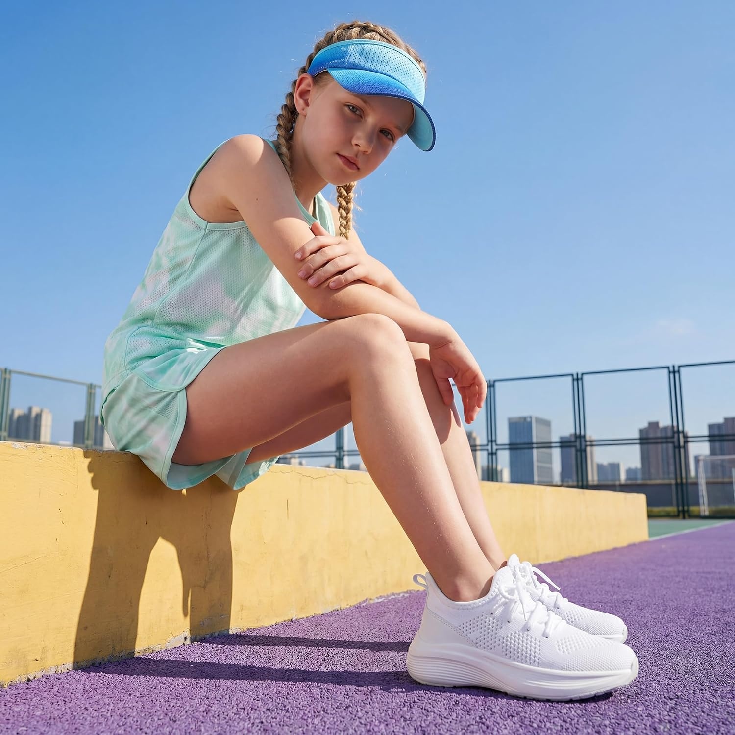 Stelle Girls Tennis Shoes with Slip-On Kids Running Shoes | Athletic Sneakers Non Slip Lightweight Breathable Walking Sport Shoes for Little/Big Kid(White)