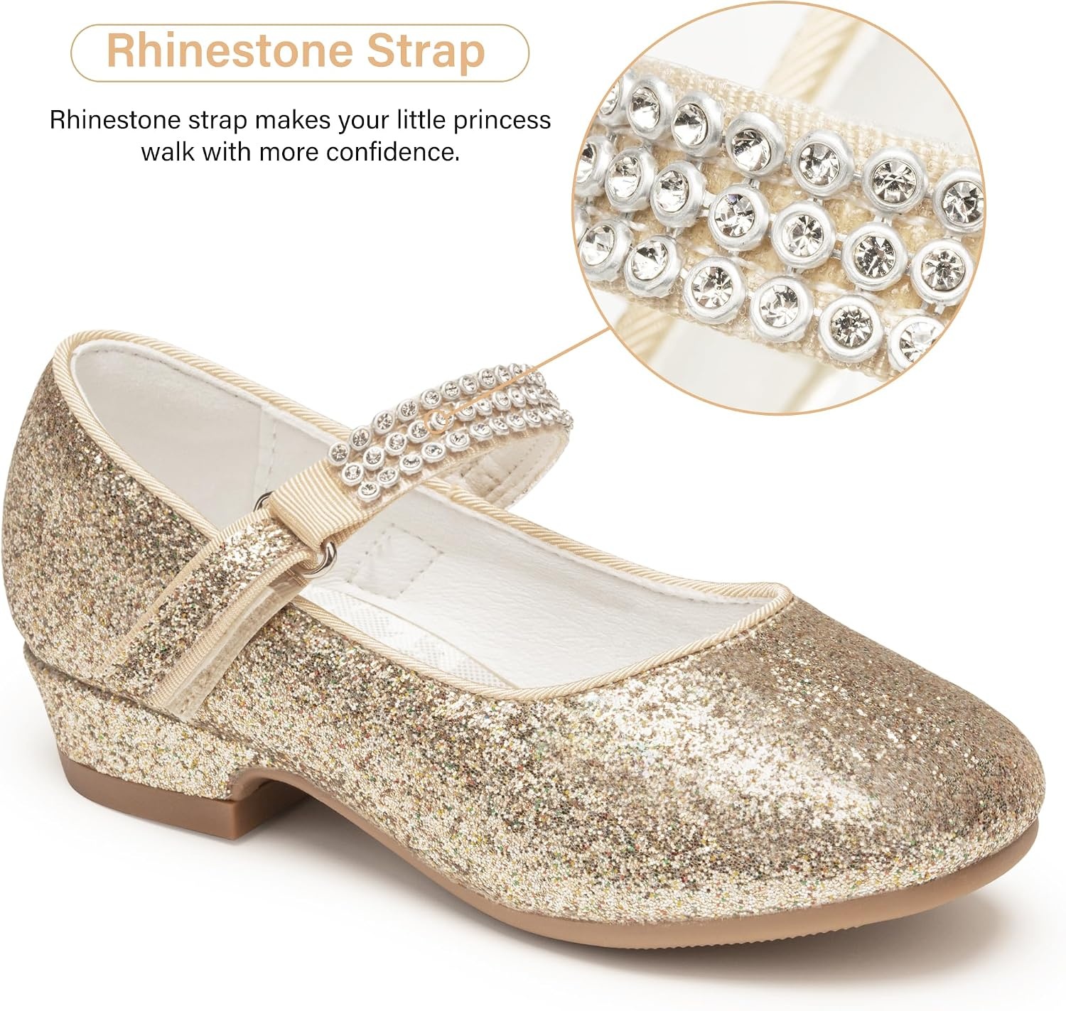 Stelle Girls Mary Jane Dress Shoes Low Heel Glitter Patent Bow Kids Party Wedding Flower Girl School Shoes(Toddler/Little/Big Kid)(Glitter Mary Jane-gold)