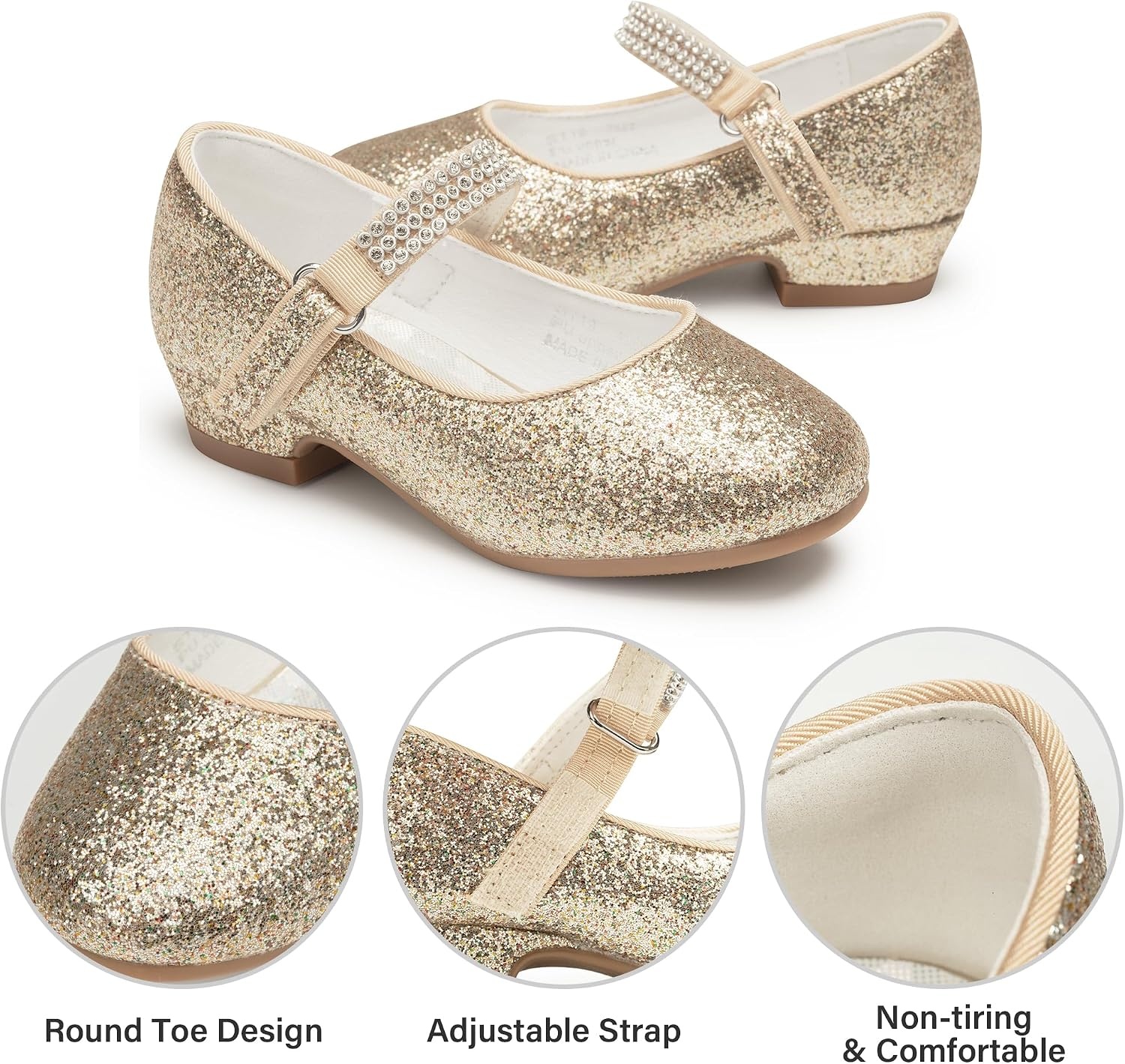 Stelle Girls Mary Jane Dress Shoes Low Heel Glitter Patent Bow Kids Party Wedding Flower Girl School Shoes(Toddler/Little/Big Kid)(Glitter Mary Jane-gold)
