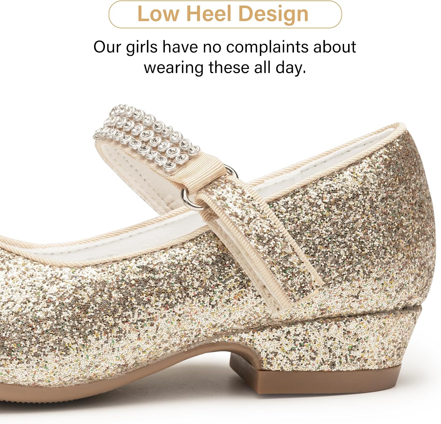 Stelle Girls Mary Jane Dress Shoes Low Heel Glitter Patent Bow Kids Party Wedding Flower Girl School Shoes(Toddler/Little/Big Kid)(Glitter Mary Jane-gold)
