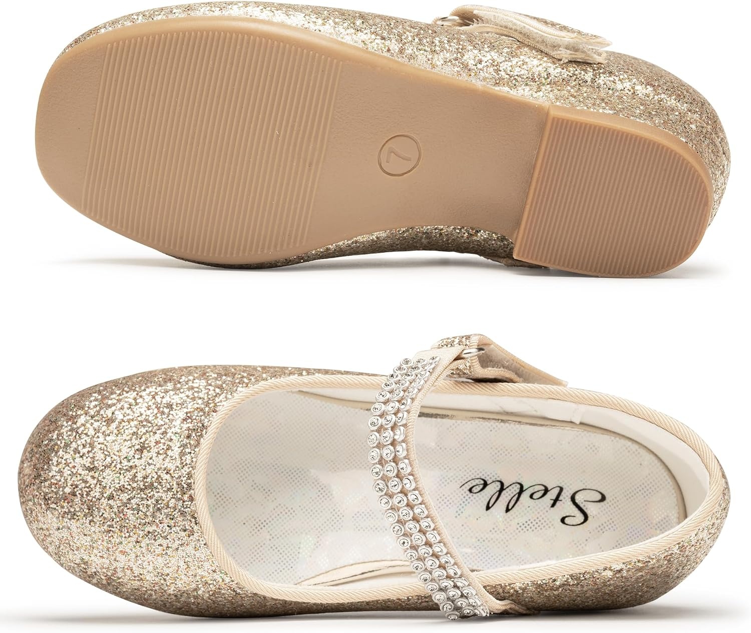 Stelle Girls Mary Jane Dress Shoes Low Heel Glitter Patent Bow Kids Party Wedding Flower Girl School Shoes(Toddler/Little/Big Kid)(Glitter Mary Jane-gold)