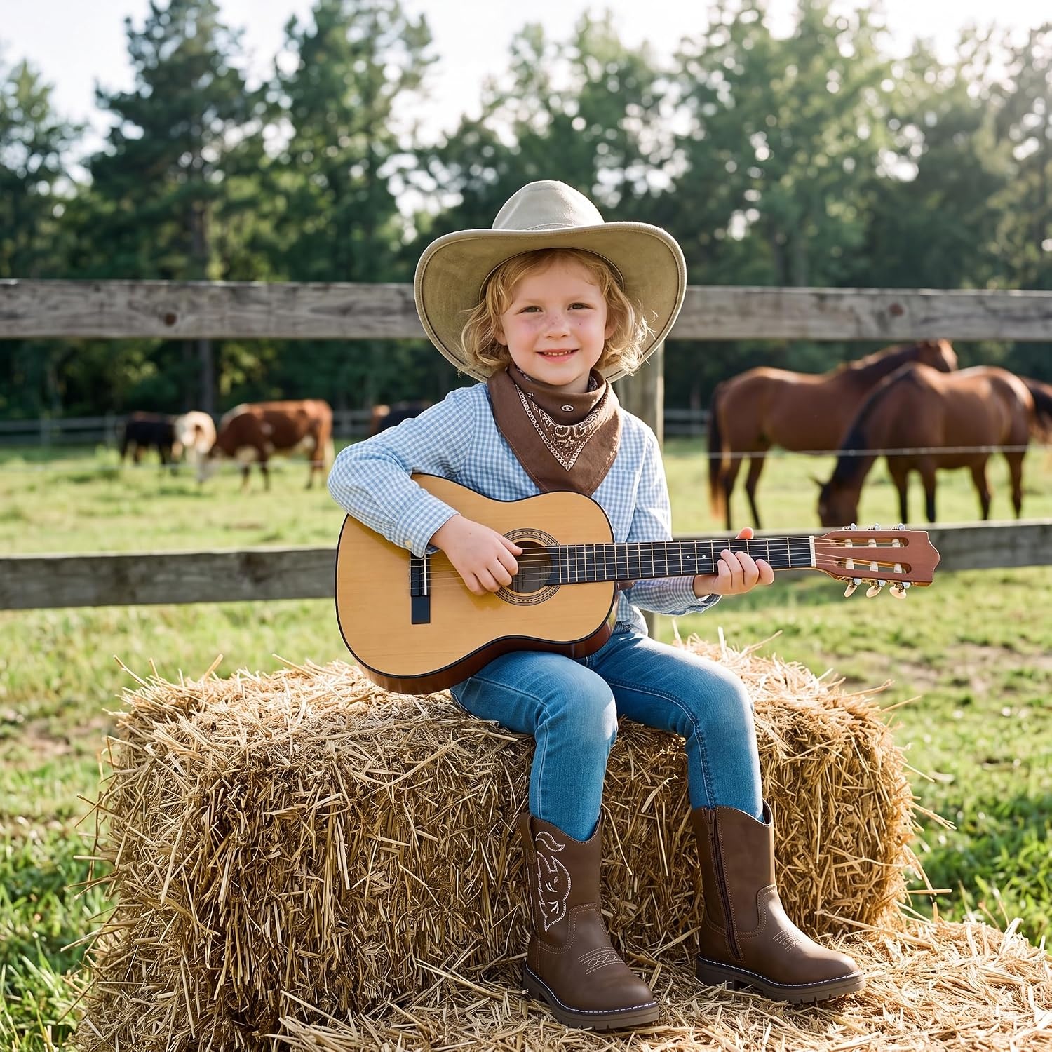 Stelle Kids Cowboy Boots Toddler Girls Boys Western Boots(Chestnut)