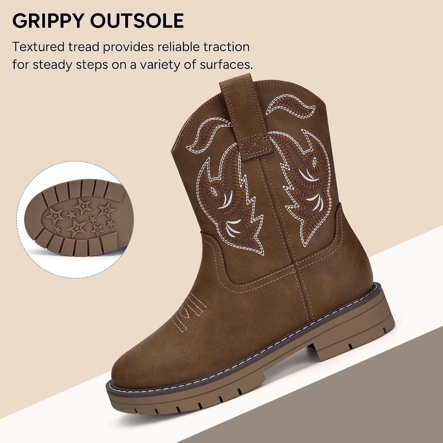 Stelle Kids Cowboy Boots Toddler Girls Boys Western Boots(Chestnut)