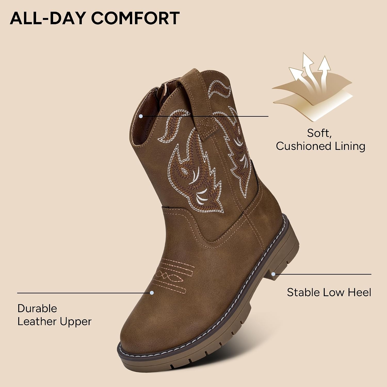Stelle Kids Cowboy Boots Toddler Girls Boys Western Boots(Chestnut)
