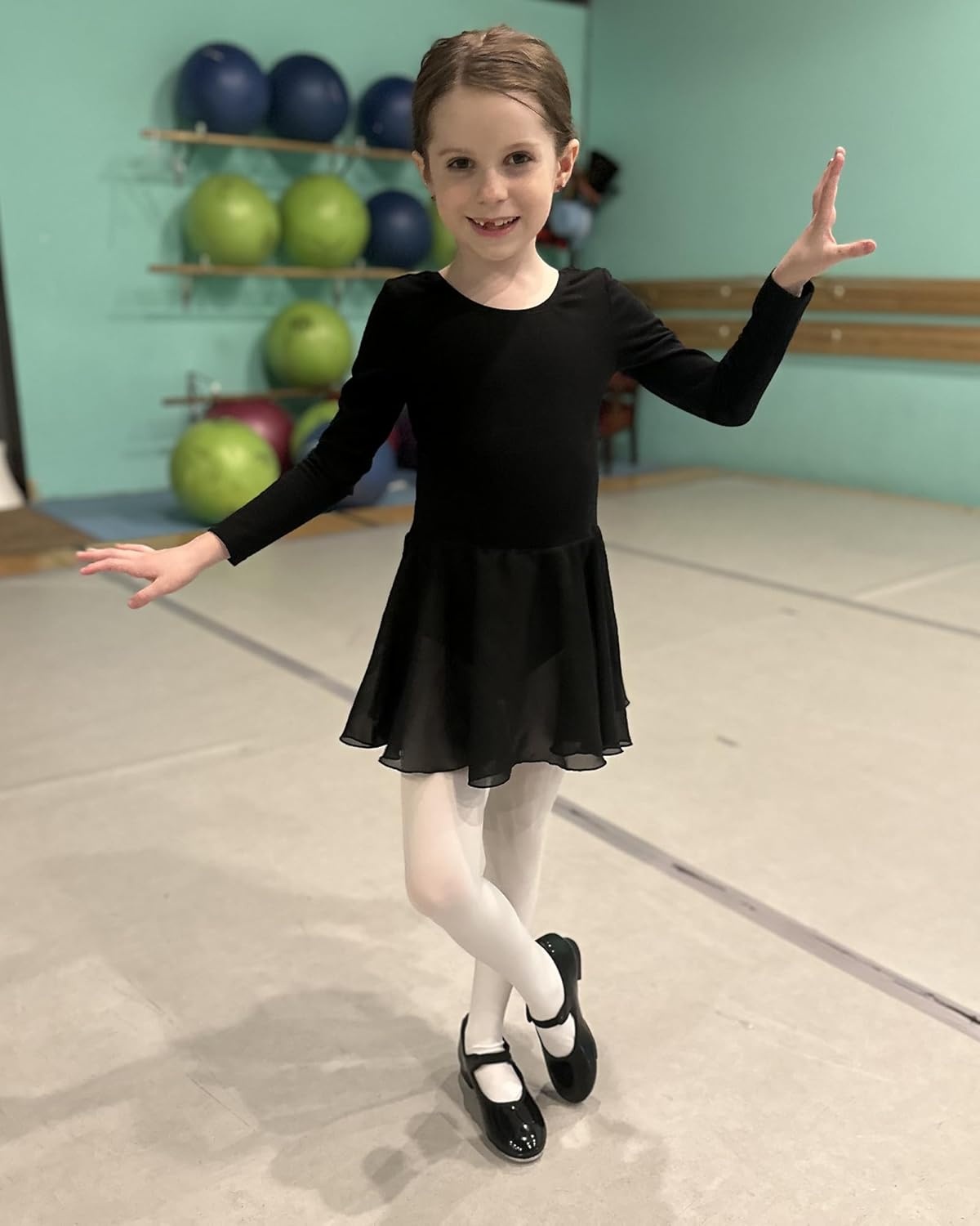 Stelle Tap Shoes for Girls Toddler PU Leather Non-Slip Dance Shoes for Toddler/Little Kid/Big Kid(Black)