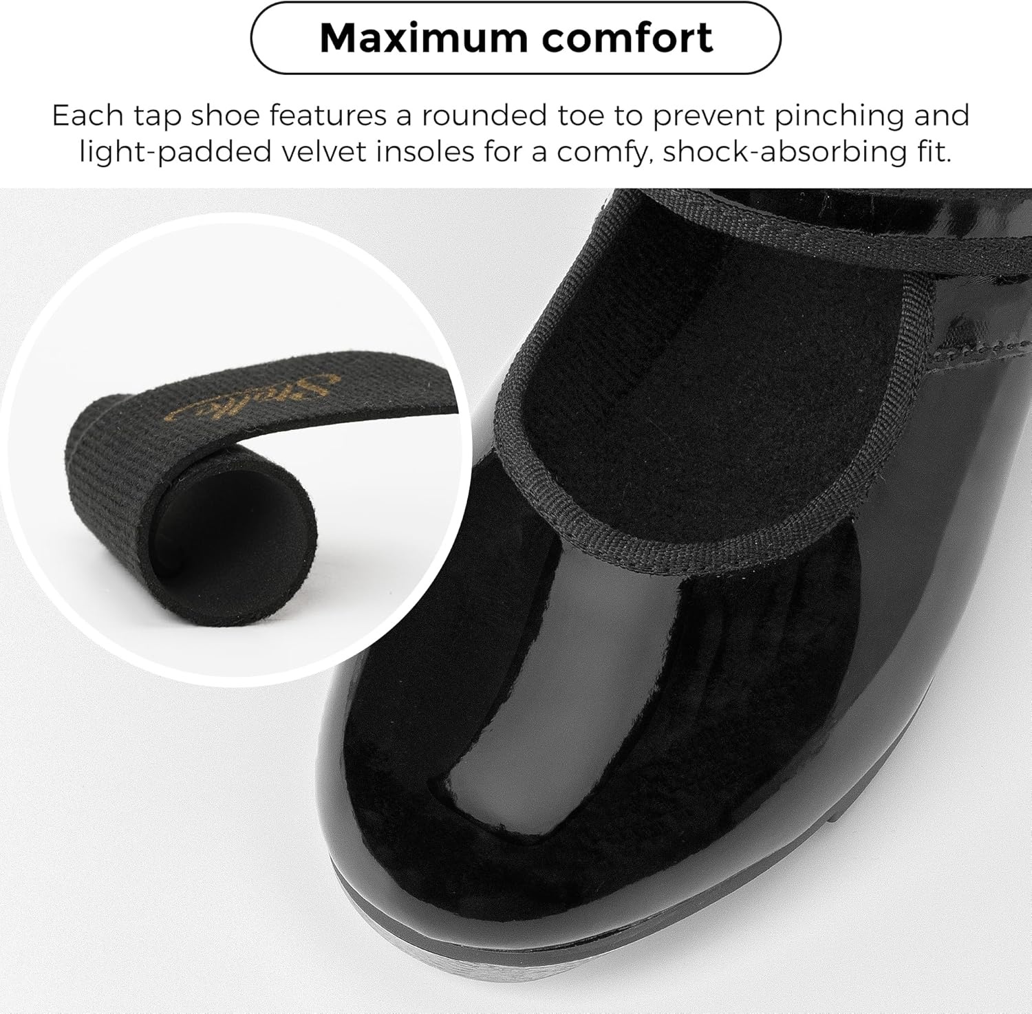 Stelle Tap Shoes for Girls Toddler PU Leather Non-Slip Dance Shoes for Toddler/Little Kid/Big Kid(Black)