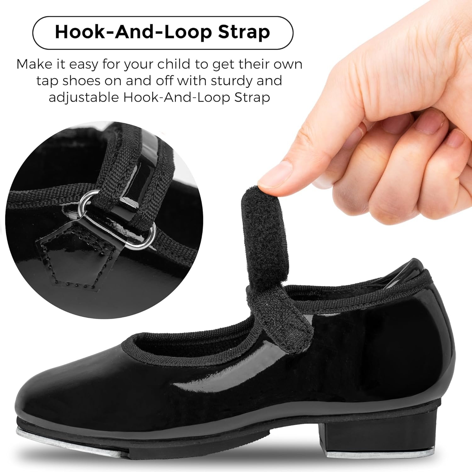 Stelle Tap Shoes for Girls Toddler PU Leather Non-Slip Dance Shoes for Toddler/Little Kid/Big Kid(Black)