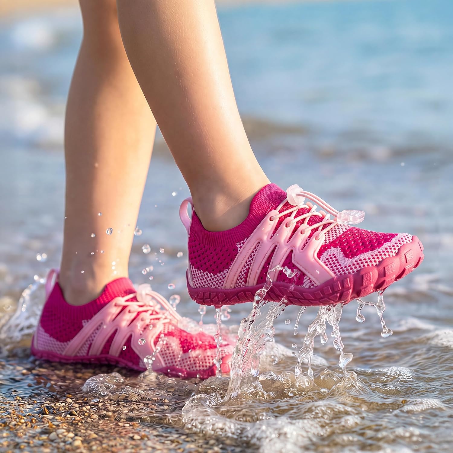 Stelle Water Shoes for Kids Adjustable Laces(Strawberry Milkshake 2)