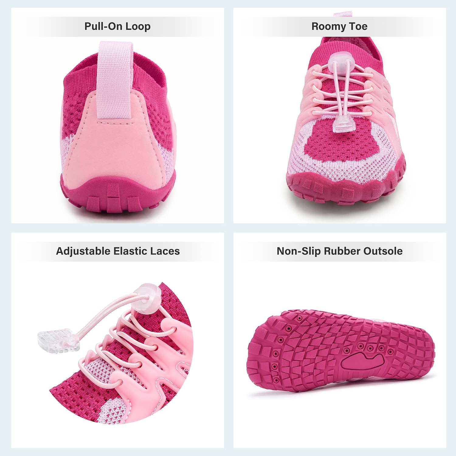 Stelle Water Shoes for Kids Adjustable Laces(Strawberry Milkshake 2)