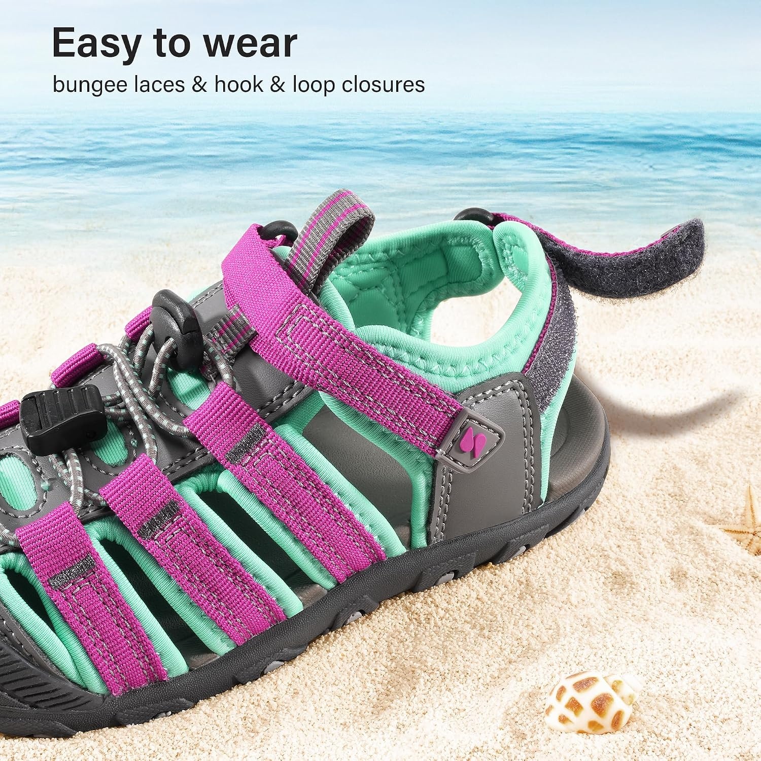 Stelle Girls Closed-Toe Water Hiking Beach Outdoor Sport Sandals | Adjustable Hook-and-Loop Straps Boys & Girls Athletic Shoes Summer Everyday Wear Quick-Drying Materials Toddler to Big Kids(Intense Magenta)