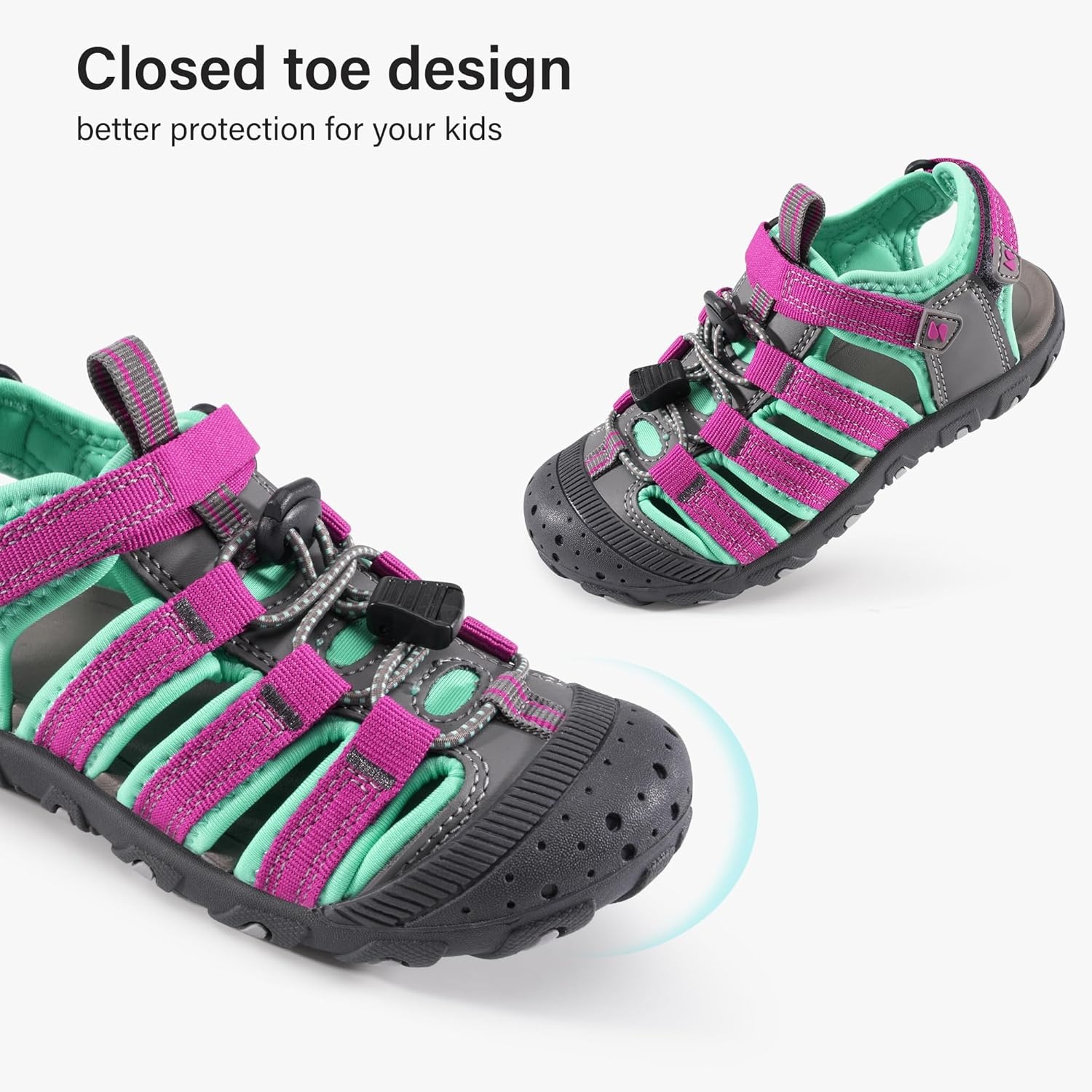 Stelle Girls Closed-Toe Water Hiking Beach Outdoor Sport Sandals | Adjustable Hook-and-Loop Straps Boys & Girls Athletic Shoes Summer Everyday Wear Quick-Drying Materials Toddler to Big Kids(Intense Magenta)