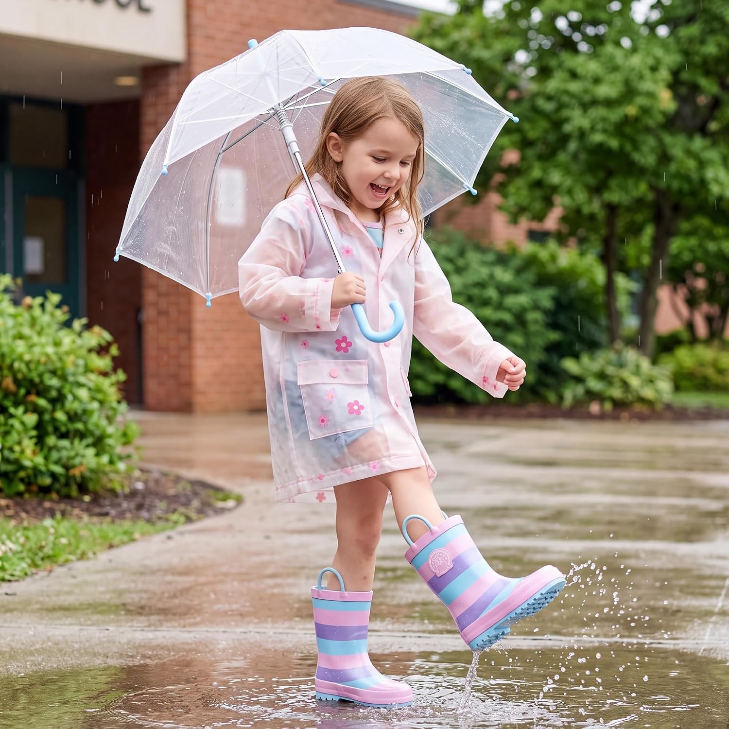 Stelle Kids Rain Boots for Boys Girls Outdoor Play and Rainy Days(Cotton Candy Stripe)