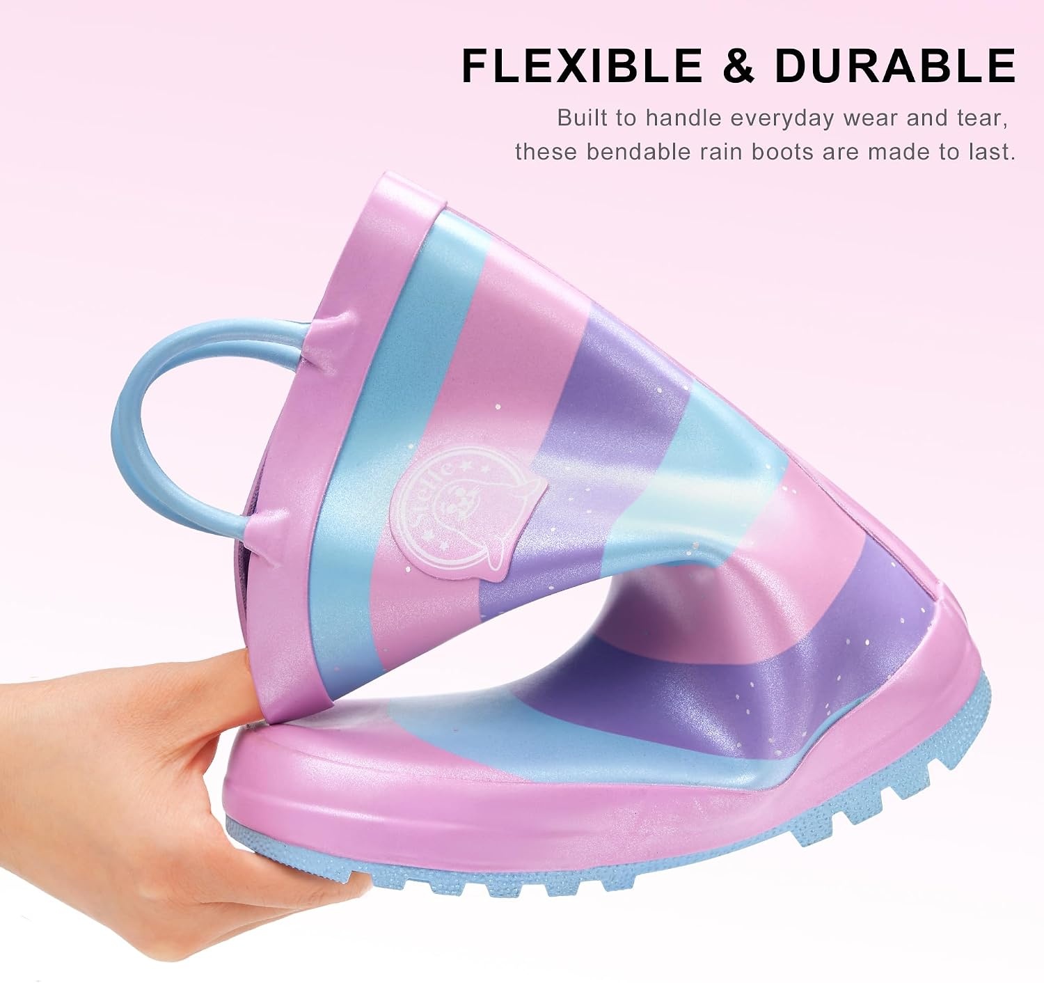 Stelle Kids Rain Boots for Boys Girls Outdoor Play and Rainy Days(Cotton Candy Stripe)