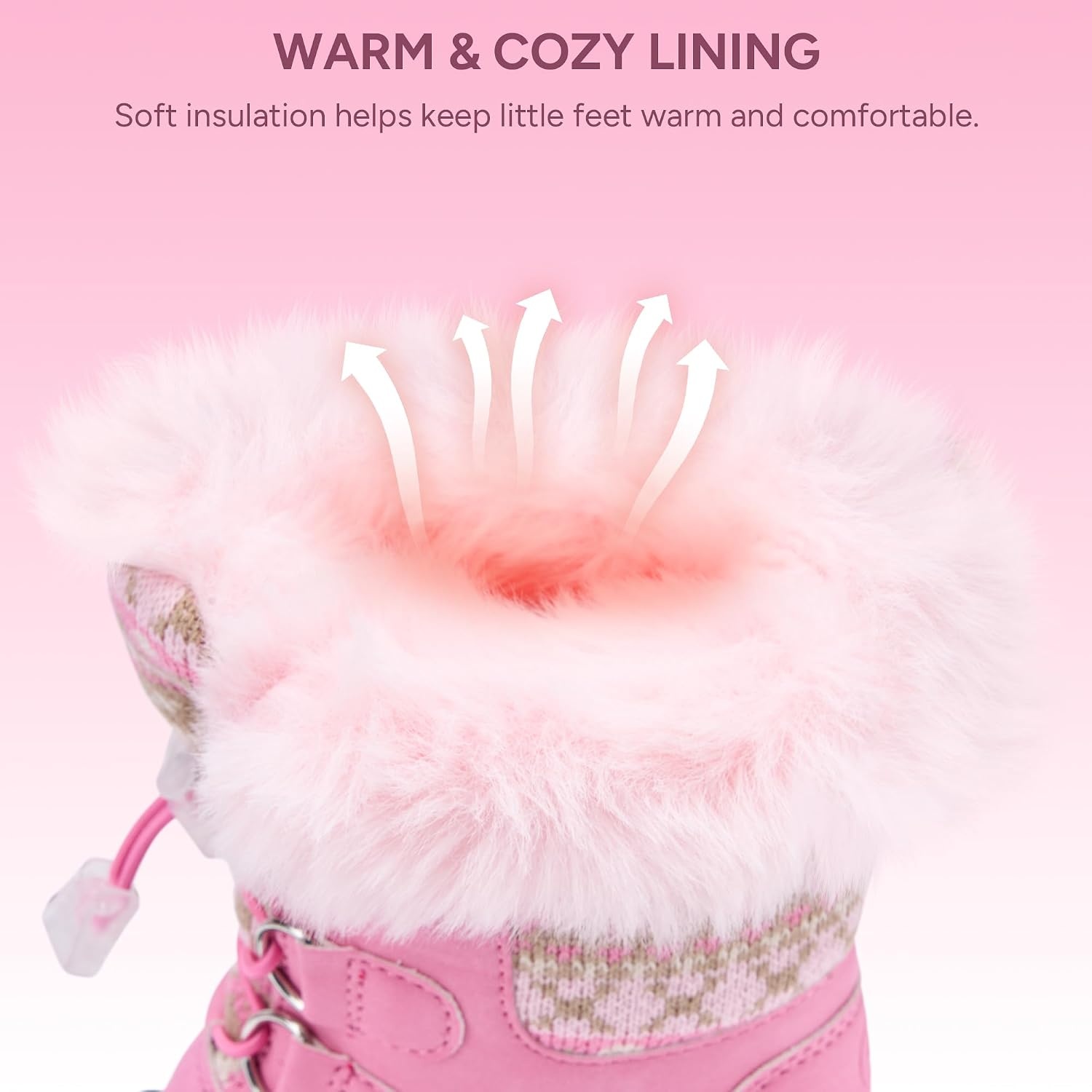 Stelle Girls Snow Boots with Faux Fur Collar Kids Winter Warm Boot(Bubblegum)