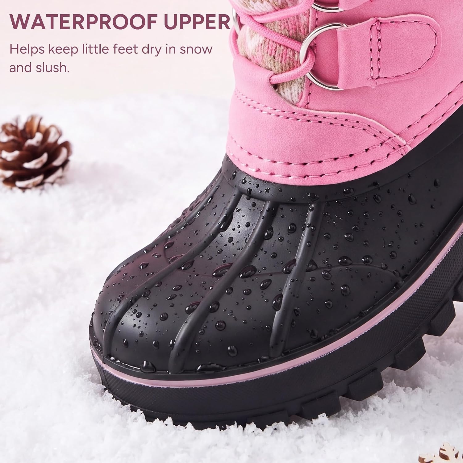 Stelle Girls Snow Boots with Faux Fur Collar Kids Winter Warm Boot(Bubblegum)