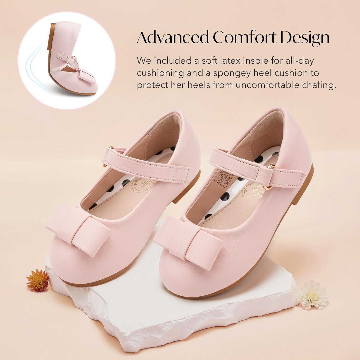 Stelle Dress Shoes for Girls Mary Jane Flats with Bow for School Party(Pink-2)
