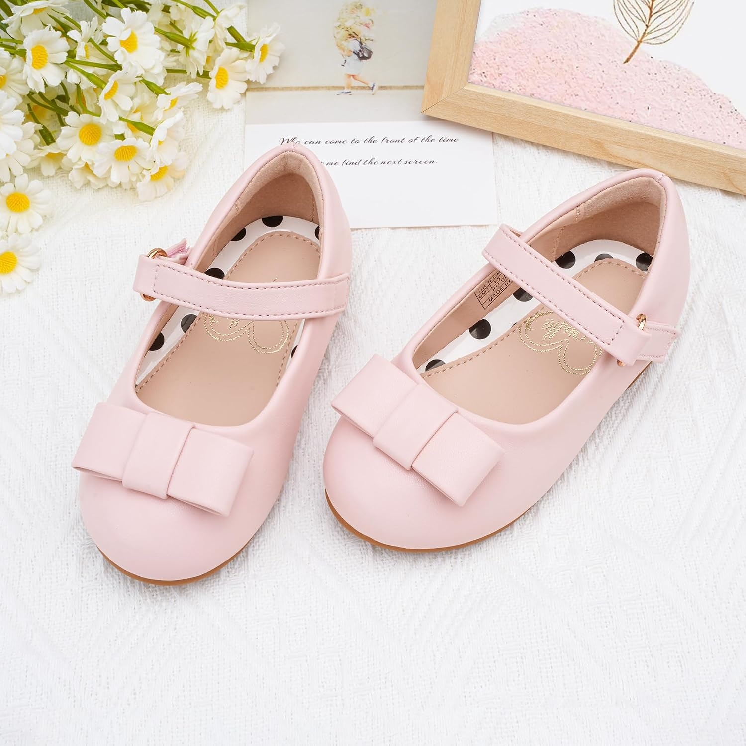 Stelle Dress Shoes for Girls Mary Jane Flats with Bow for School Party(Pink-2)