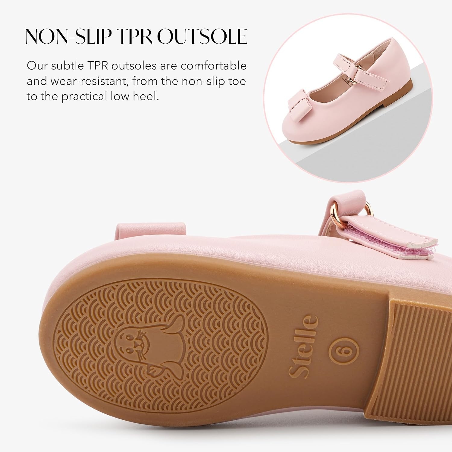 Stelle Dress Shoes for Girls Mary Jane Flats with Bow for School Party | Decorative bow, Hook-and-loop closure, Cushioned comfort, Flower girl, Flexible outsole, Patent finish, Wedding(Pink)
