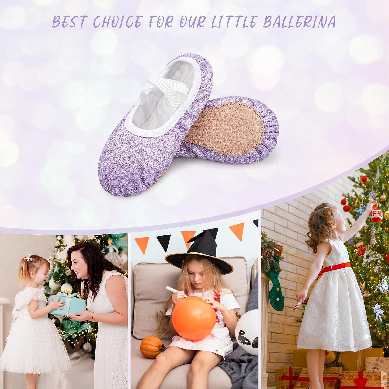 Stelle Ballet Shoes for Girls Glitter | Metallic Faux Leather Ballet Slippers Dance Shoes for Toddler/Little/Big Kids(Purple Glitter)