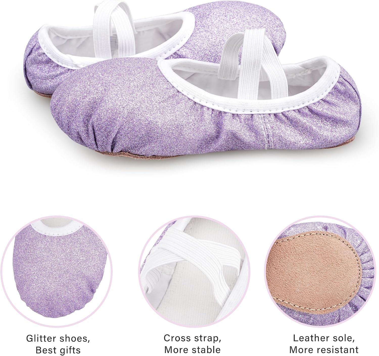 Stelle Ballet Shoes for Girls Glitter | Metallic Faux Leather Ballet Slippers Dance Shoes for Toddler/Little/Big Kids(Purple Glitter)
